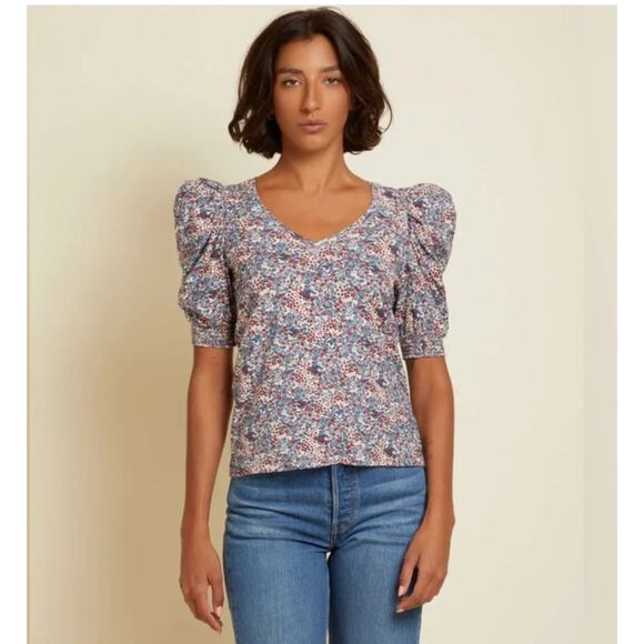 Nation LTD Tops - Nation LTD Celine Puff Sleeve Floral Cherry Blossom Pima Cotton Top Size XS
